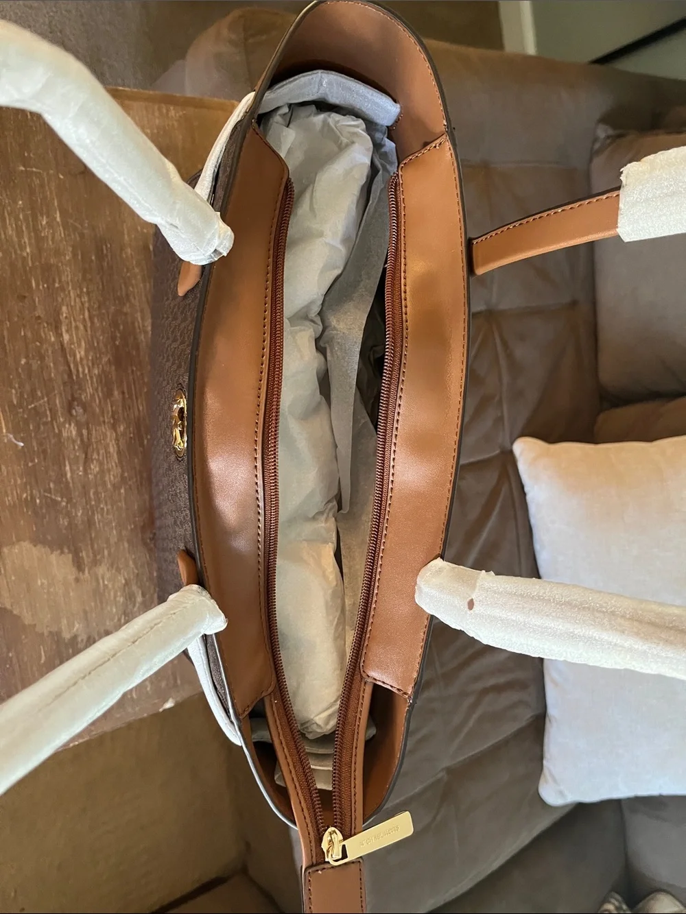 Michael Kors  “Carmen” Brown and Chestnut Signature Tote with Gold Logo